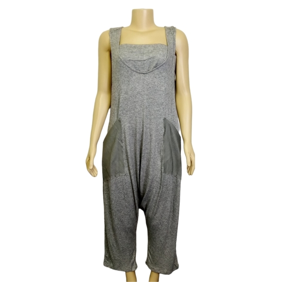 Women's Solid Color Gray Boho  Cropped Jumpsuit - Picture 1 of 8